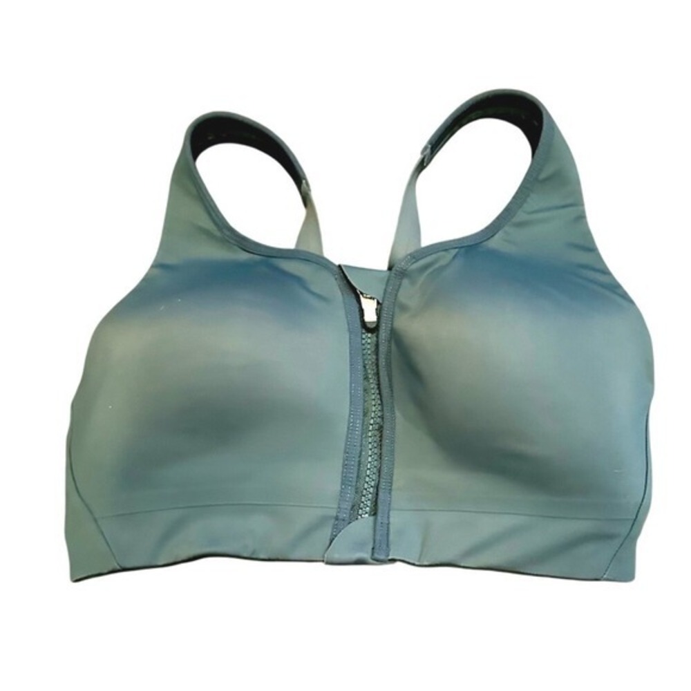 Athleta Ultimate Zip Front Sports Bra 32D Teal High Impact Running Workout